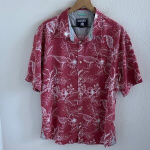 SEA POINTE Red Floral Front Button Short Sleeve Shirt XL